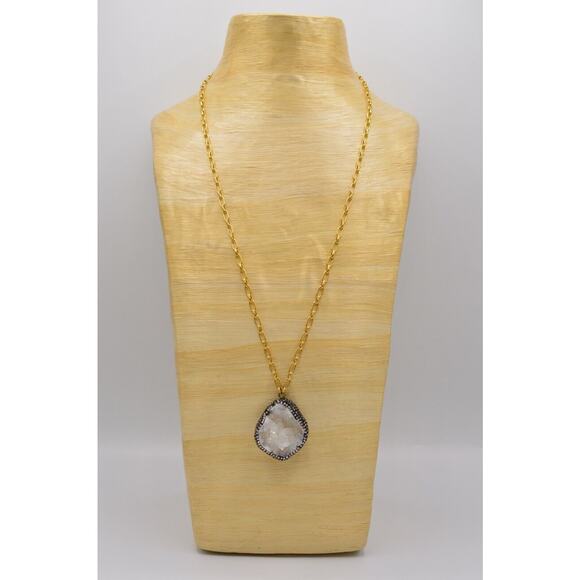Janna Conner Pendant Necklace Crystal Geode Rhinestone Gold Sparkling 9J - Picture 8 of 12